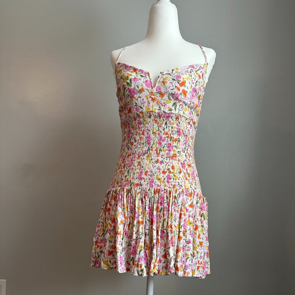 Pink floral dropwaist mini dress S